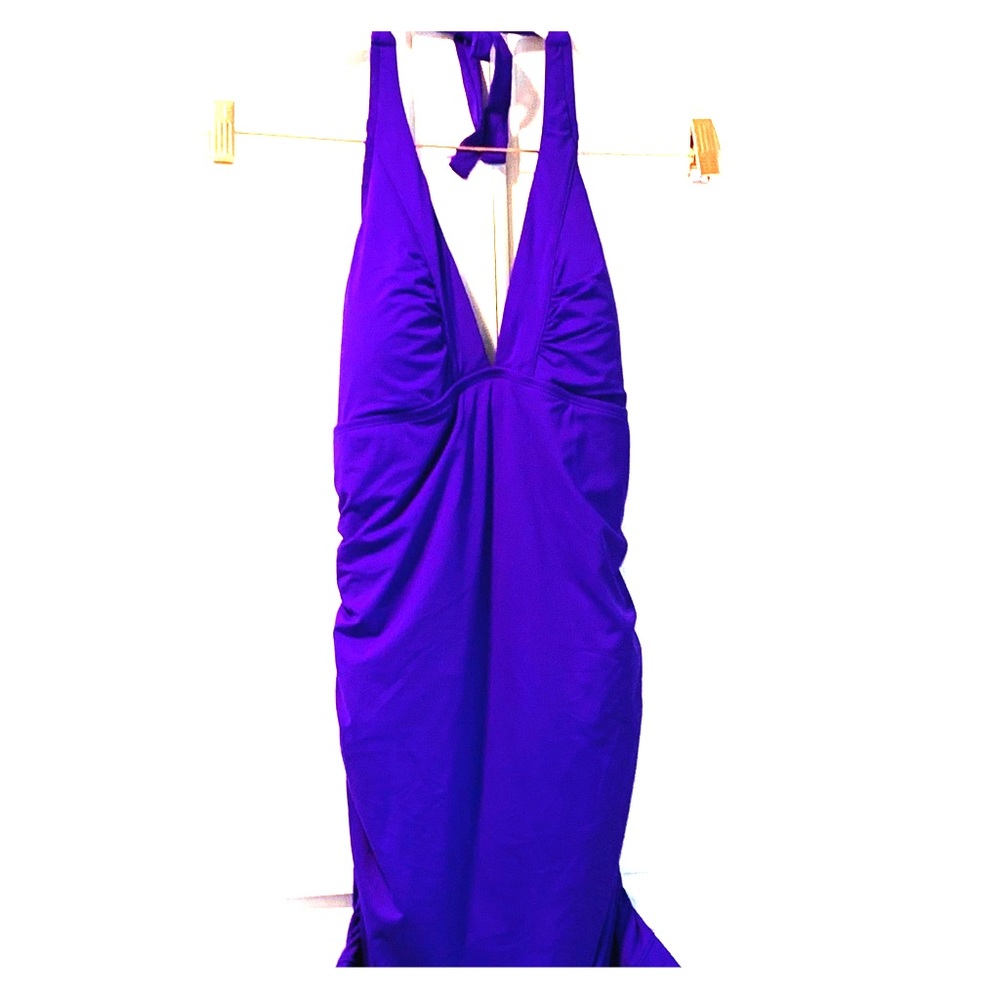 NWOT Athleta Halter Swim Dress Purple Ruffle Hem S